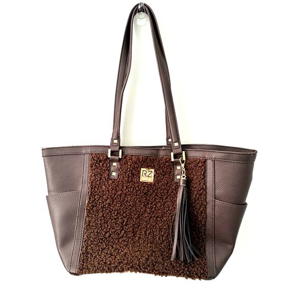 Rachel Zoe Handbags - Rachel Zoe Brown Sherpa Leather Purse Hand Shoulder Bag Pockets Snap Straps Glam